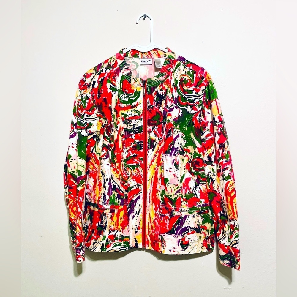 Chico's Color Splash Jacket Multicolor Full Zip Size X-Large (3) EUC - Picture 1 of 7